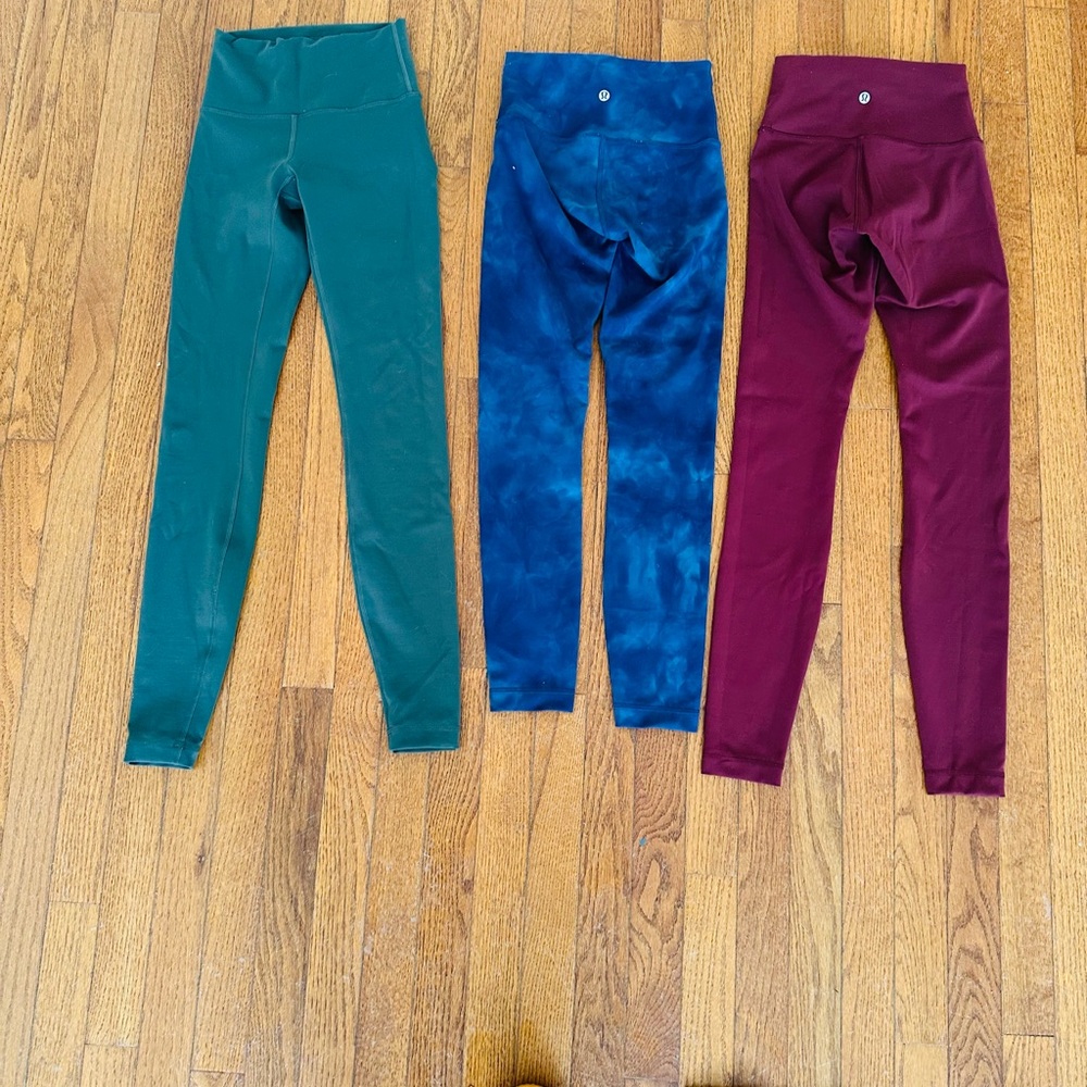 Lululemon Leggings - Green, Blue, and Burgundy, size 0-2